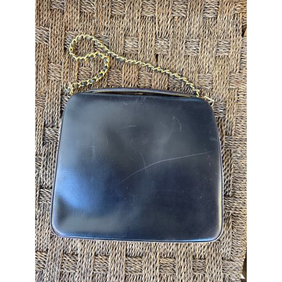 Vintage French-Made Midnight Leather Box Bag - Picture 4 of 7